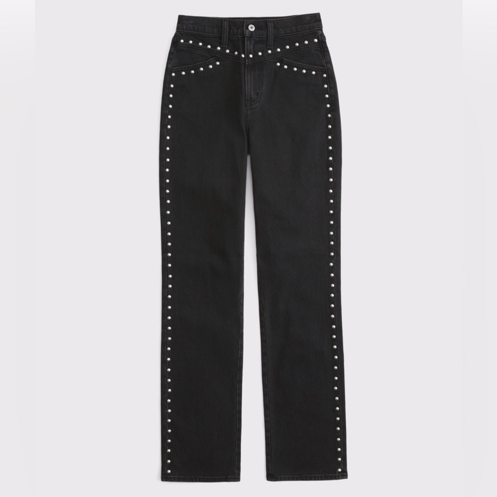 abercrombie Ultra High Rise 90s Straight Black Studded Women's Jeans